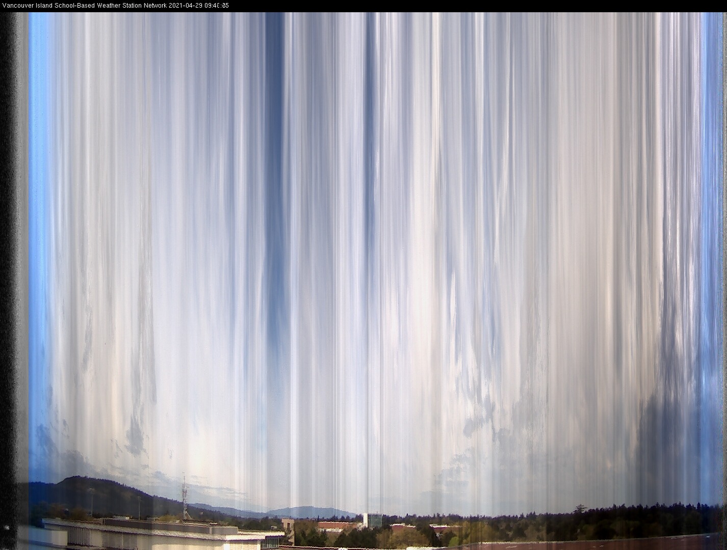 image of the sky seen from UVic, each column of pixels is a different minute, keogram