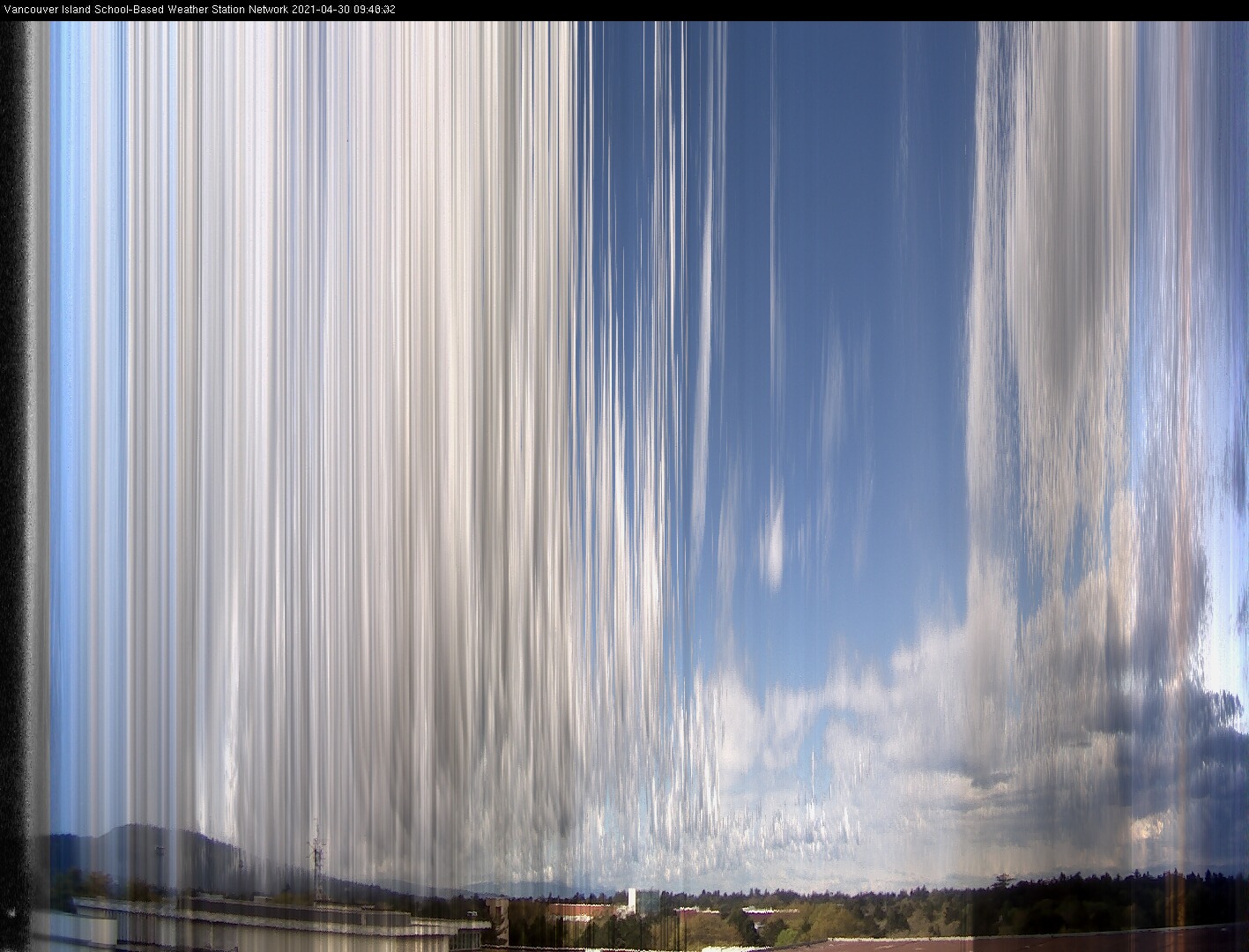 image of the sky seen from UVic, each column of pixels is a different minute, keogram