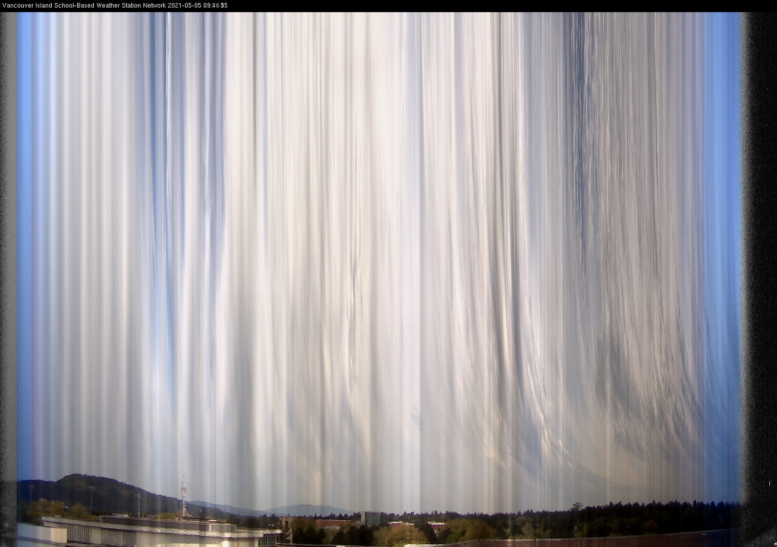image of the sky seen from UVic, each column of pixels is a different minute, keogram