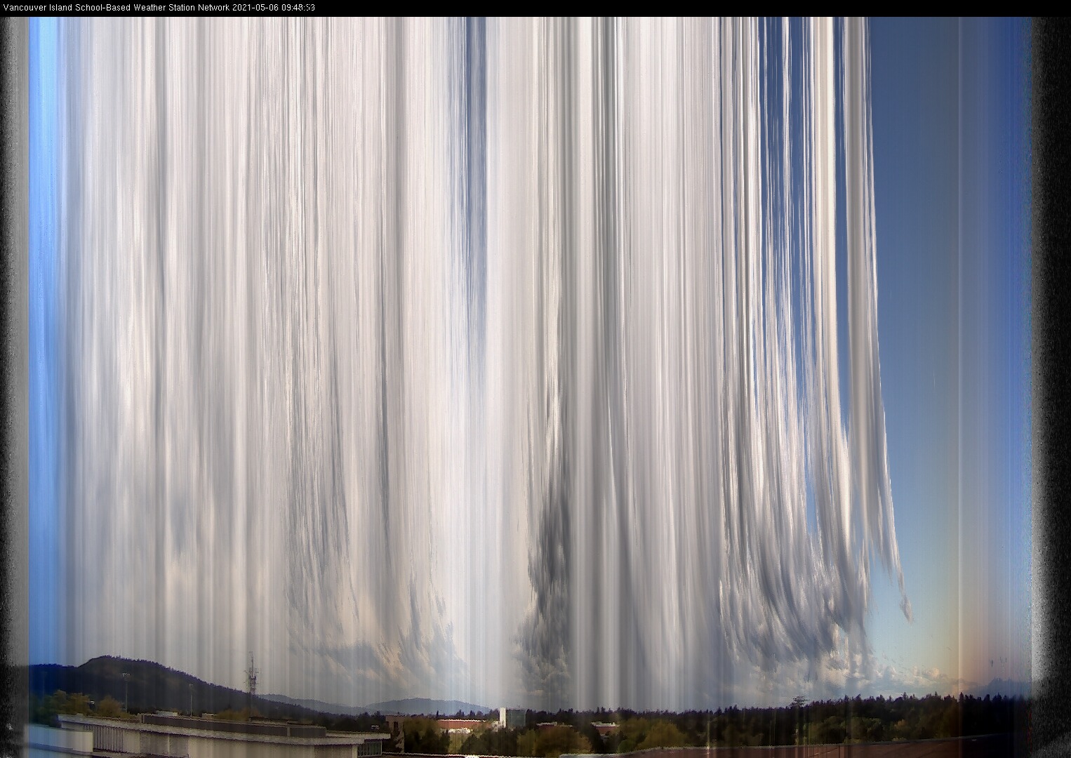 image of the sky seen from UVic, each column of pixels is a different minute, keogram