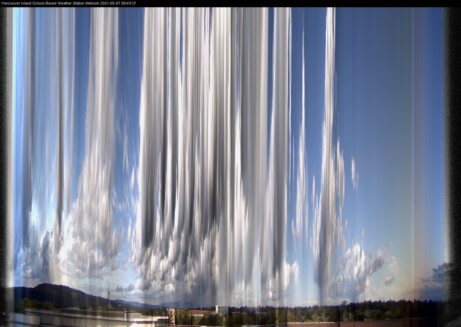image of the sky seen from UVic, each column of pixels is a different minute, keogram