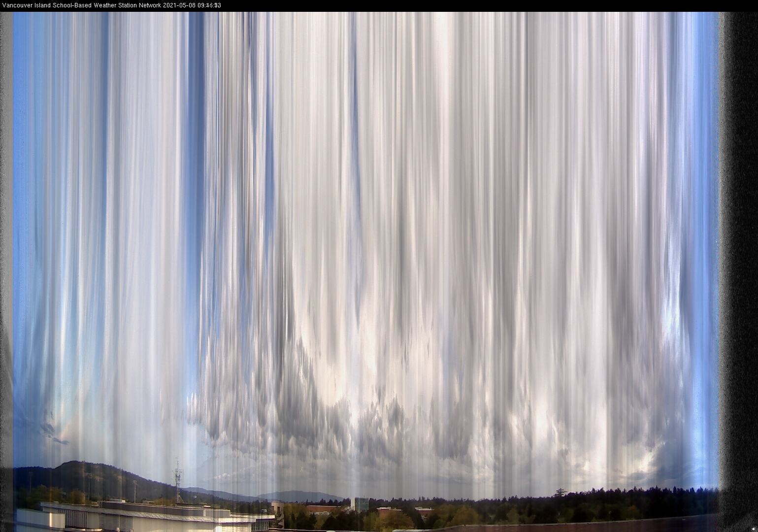 image of the sky seen from UVic, each column of pixels is a different minute, keogram