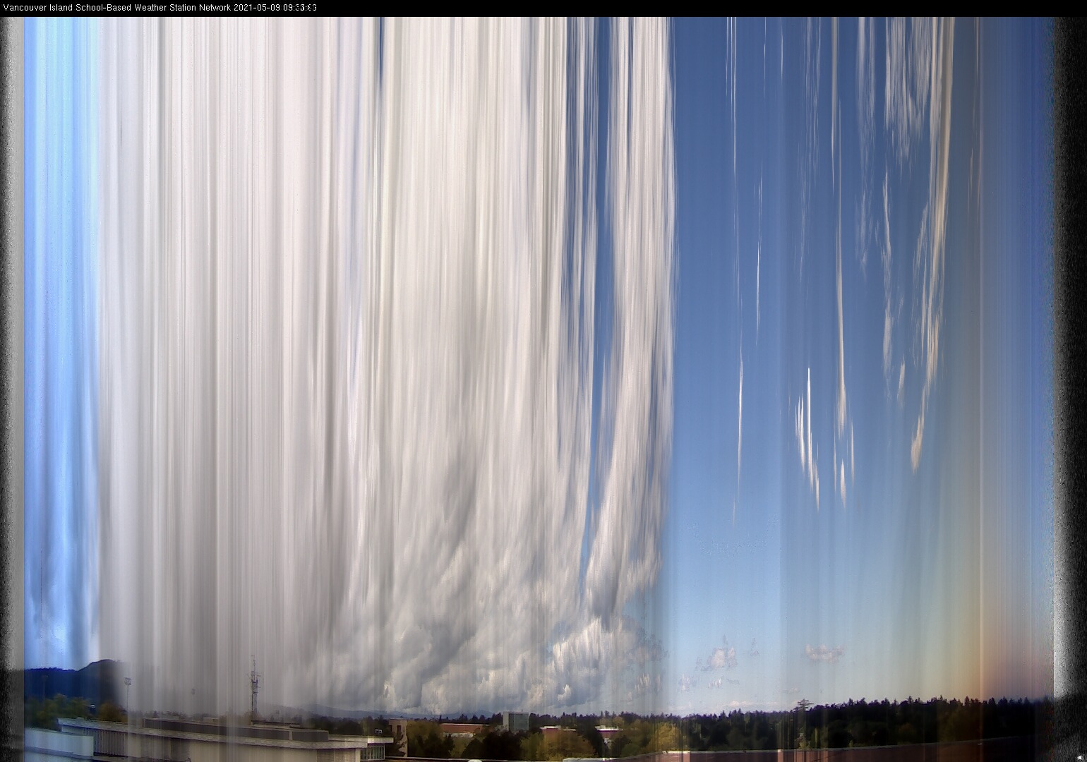 image of the sky seen from UVic, each column of pixels is a different minute, keogram