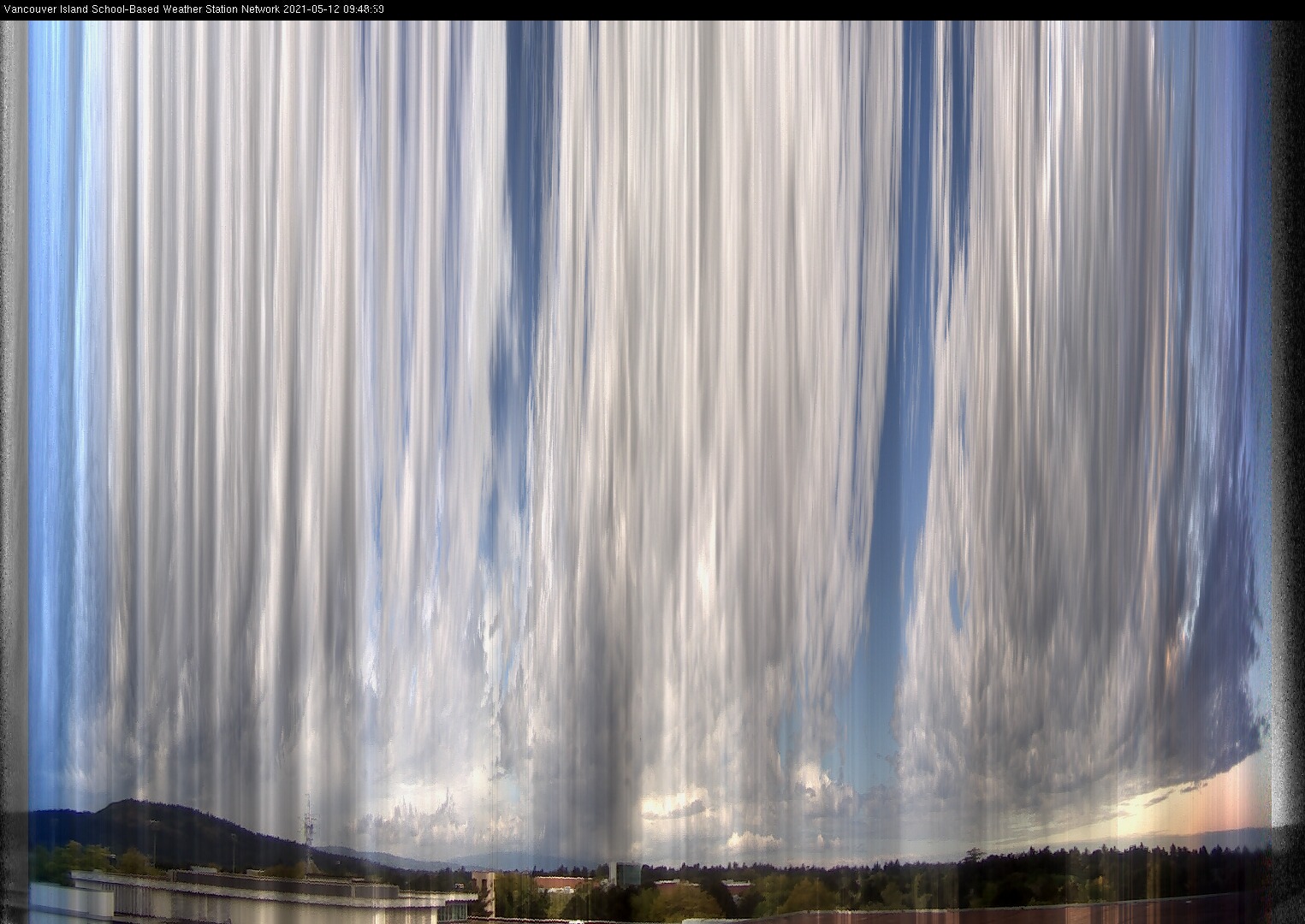 image of the sky seen from UVic, each column of pixels is a different minute, keogram