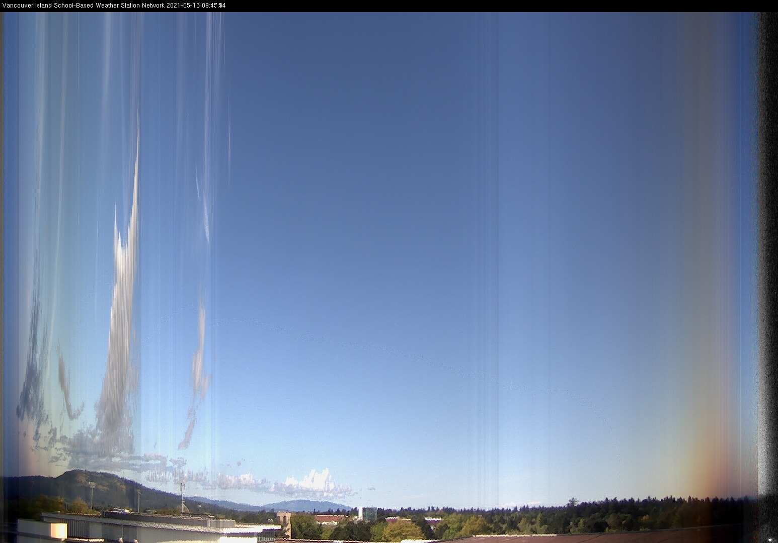 image of the sky seen from UVic, each column of pixels is a different minute, keogram