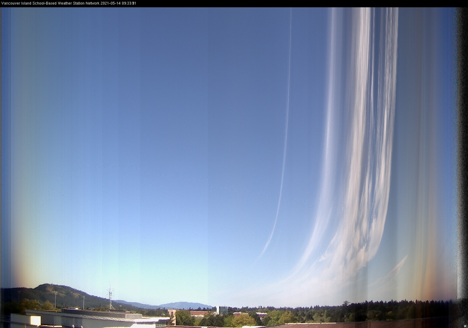 image of the sky seen from UVic, each column of pixels is a different minute, keogram