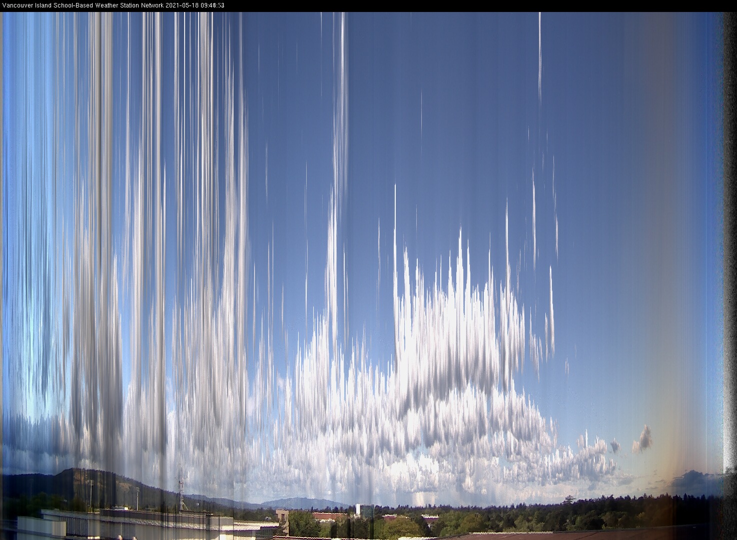 image of the sky seen from UVic, each column of pixels is a different minute, keogram