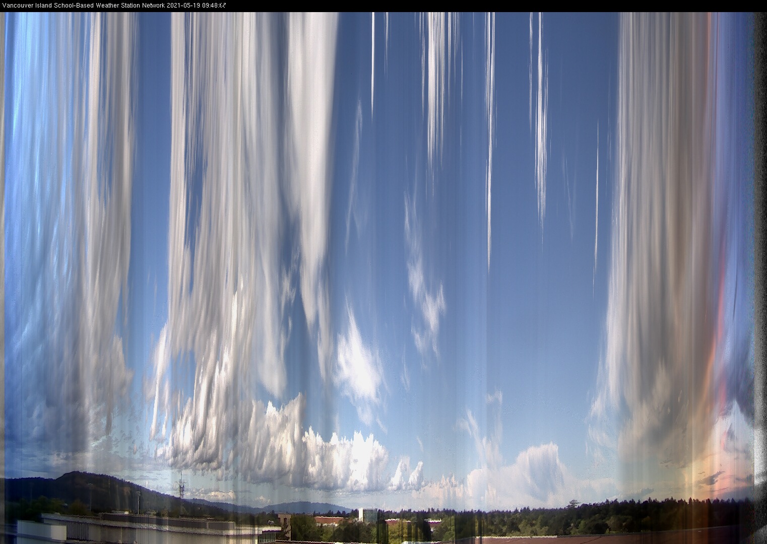 image of the sky seen from UVic, each column of pixels is a different minute, keogram