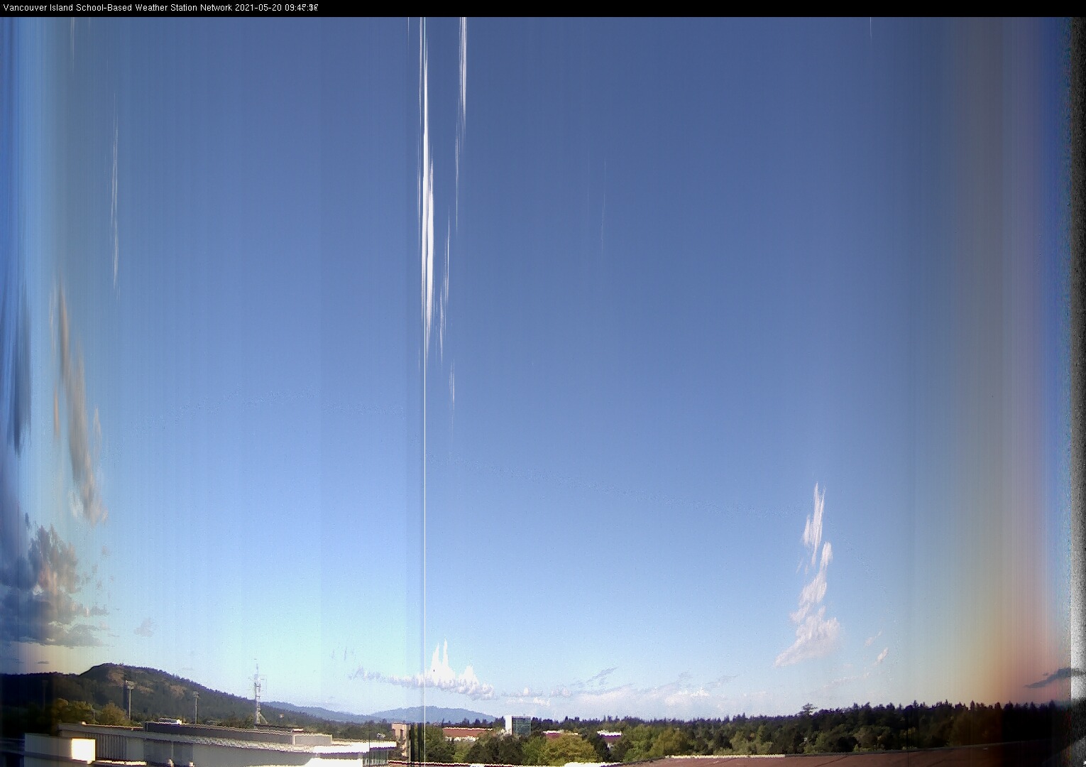 image of the sky seen from UVic, each column of pixels is a different minute, keogram