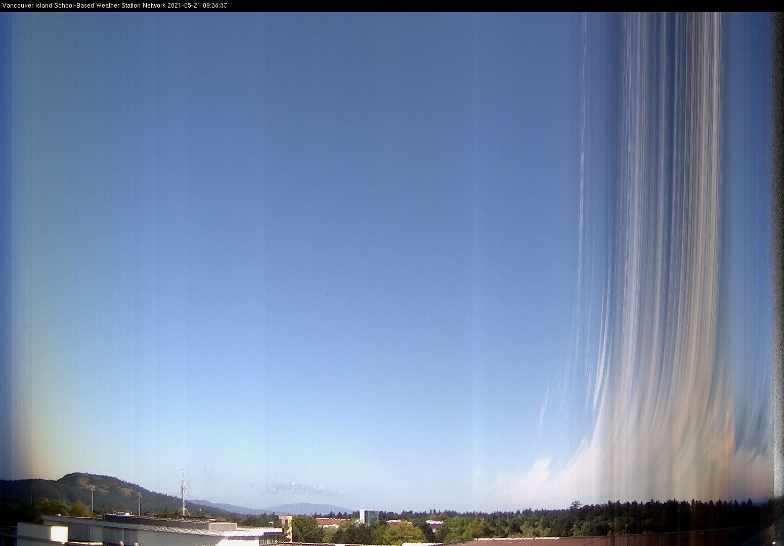 image of the sky seen from UVic, each column of pixels is a different minute, keogram