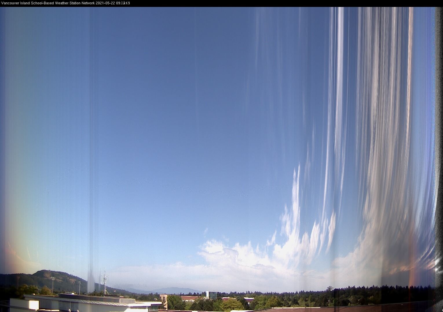 image of the sky seen from UVic, each column of pixels is a different minute, keogram