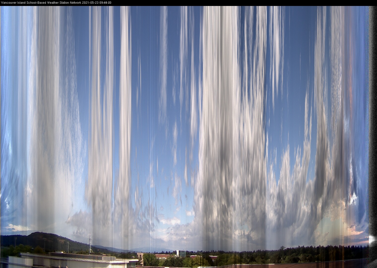 image of the sky seen from UVic, each column of pixels is a different minute, keogram