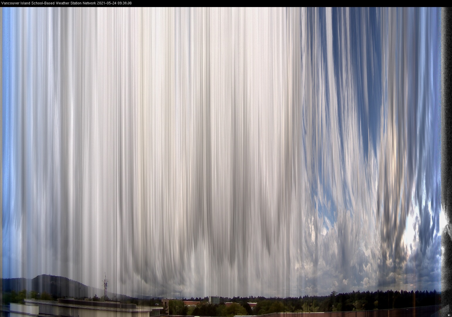 image of the sky seen from UVic, each column of pixels is a different minute, keogram