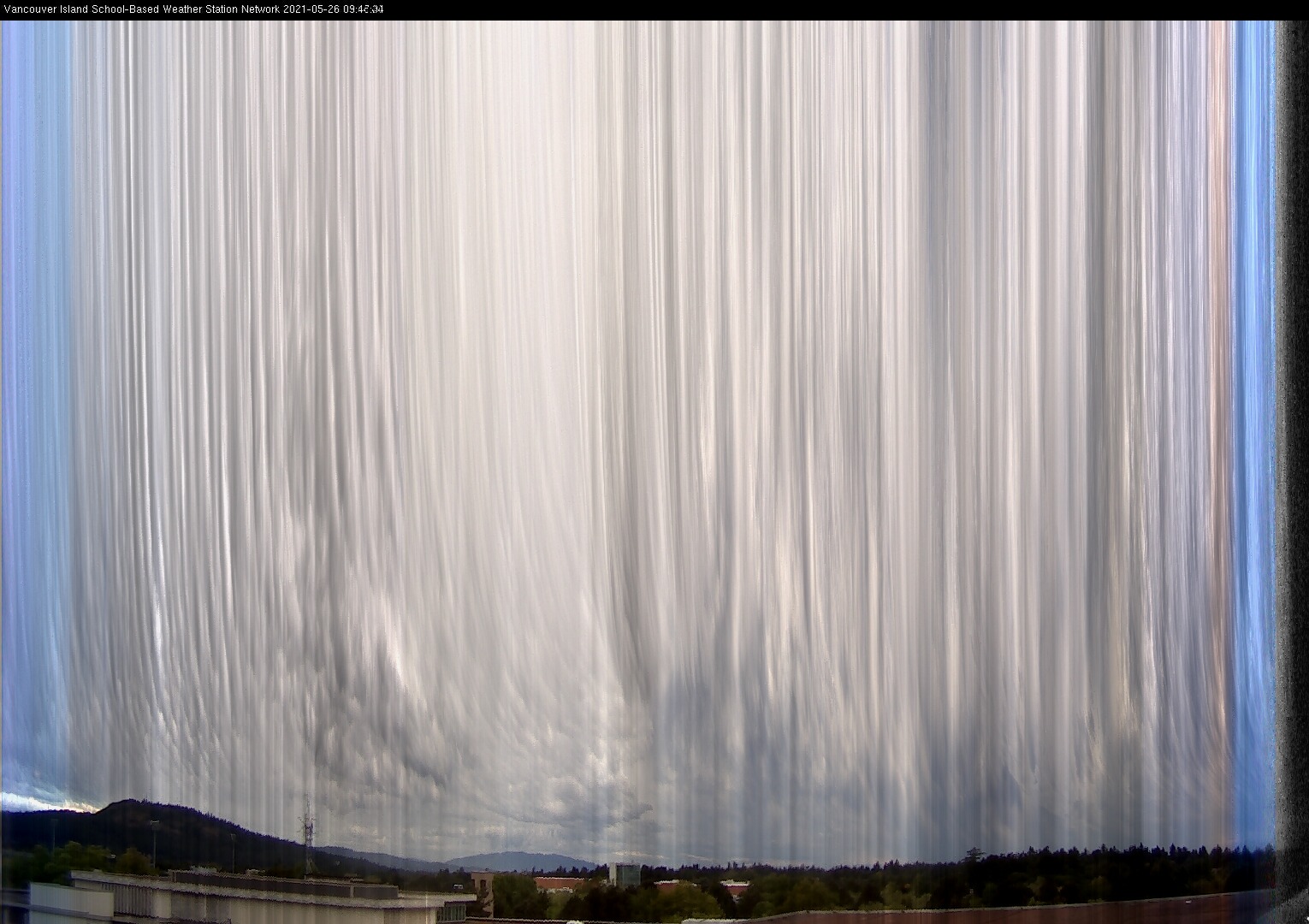 image of the sky seen from UVic, each column of pixels is a different minute, keogram