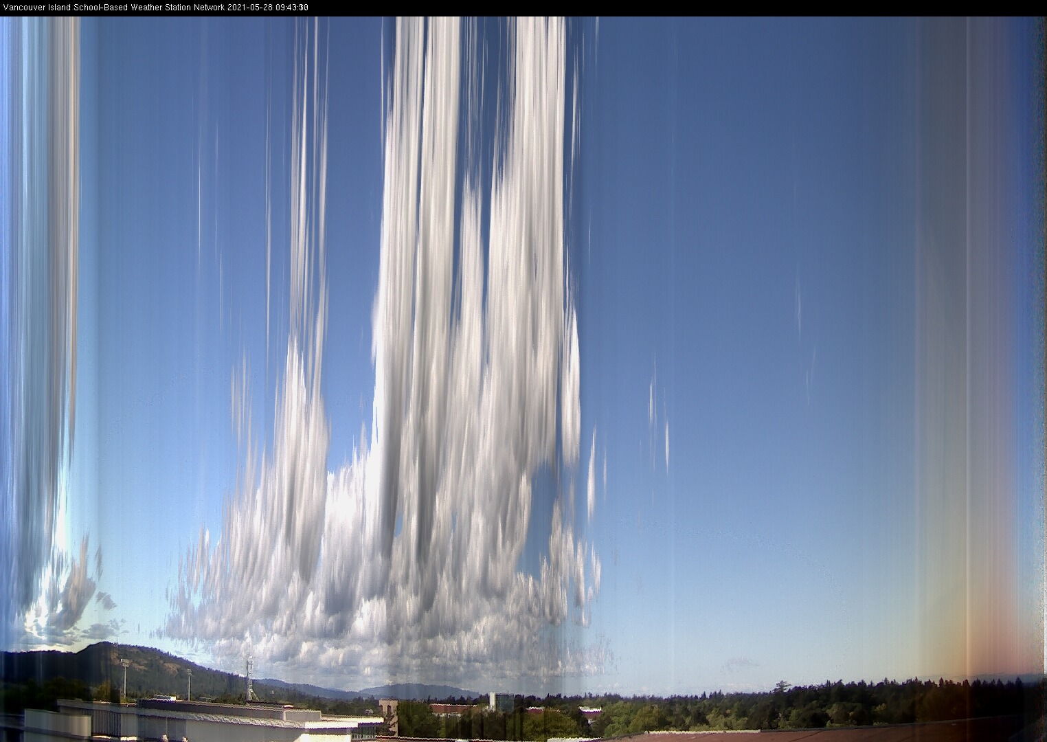 image of the sky seen from UVic, each column of pixels is a different minute, keogram