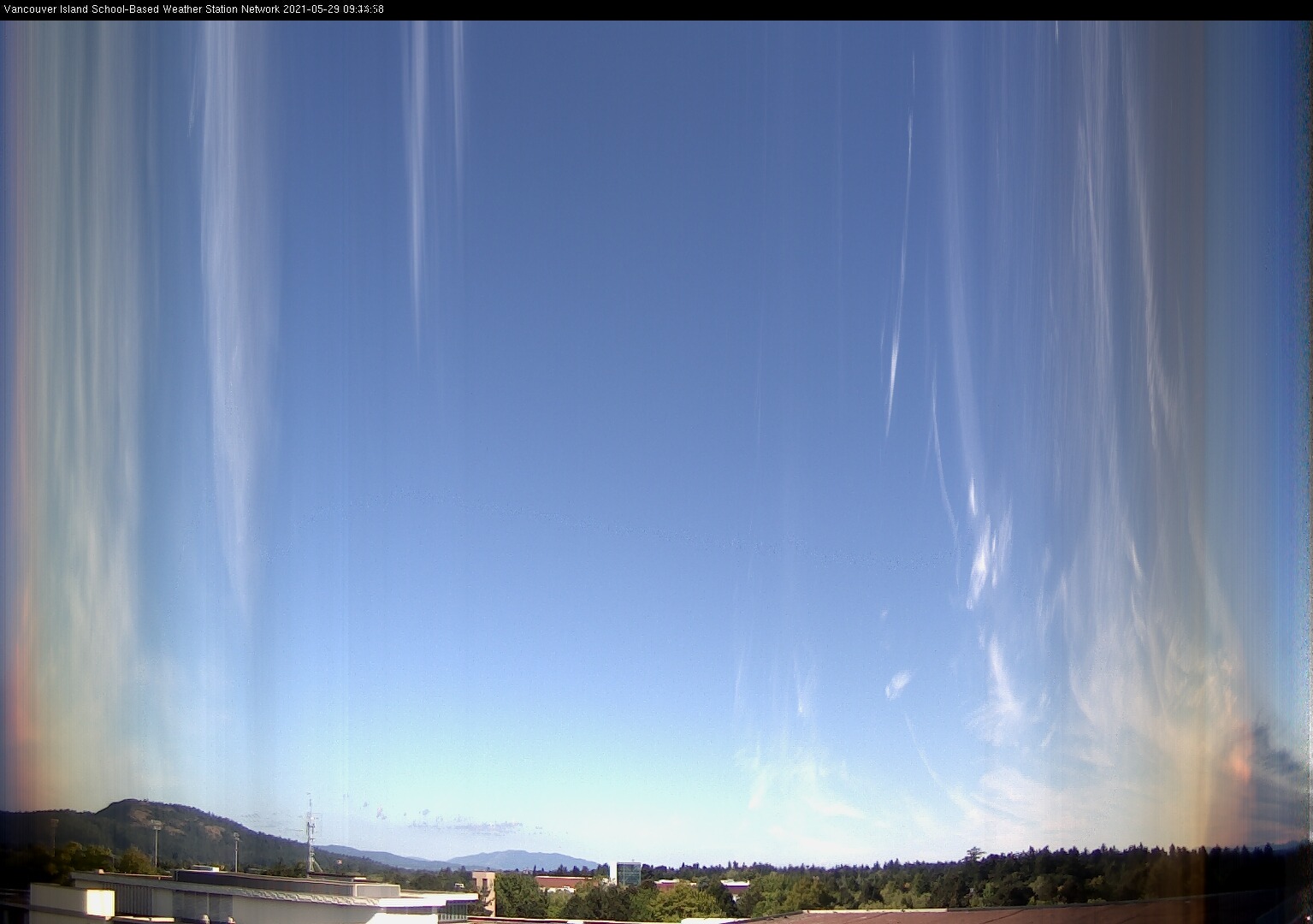 image of the sky seen from UVic, each column of pixels is a different minute, keogram