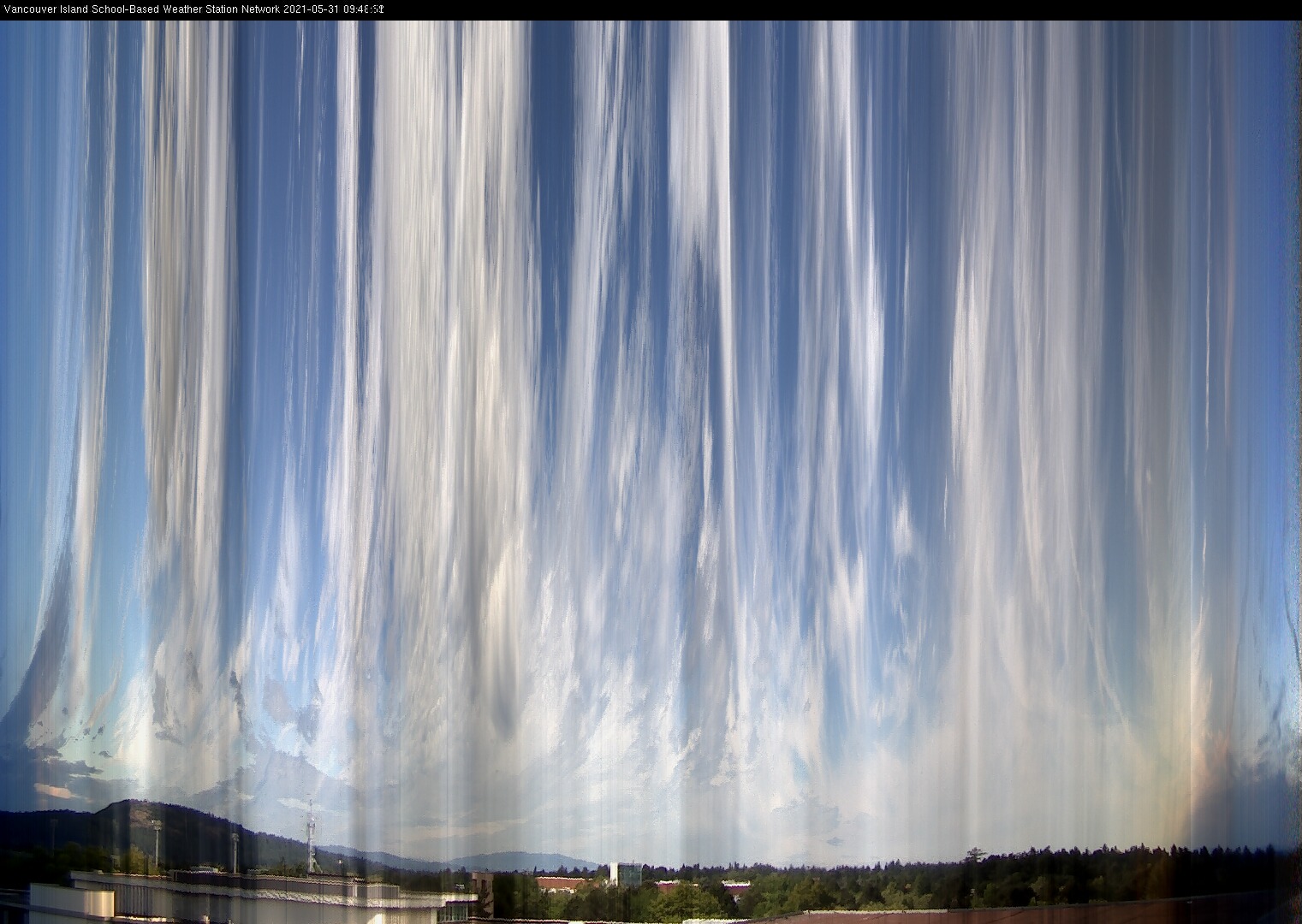 image of the sky seen from UVic, each column of pixels is a different minute, keogram