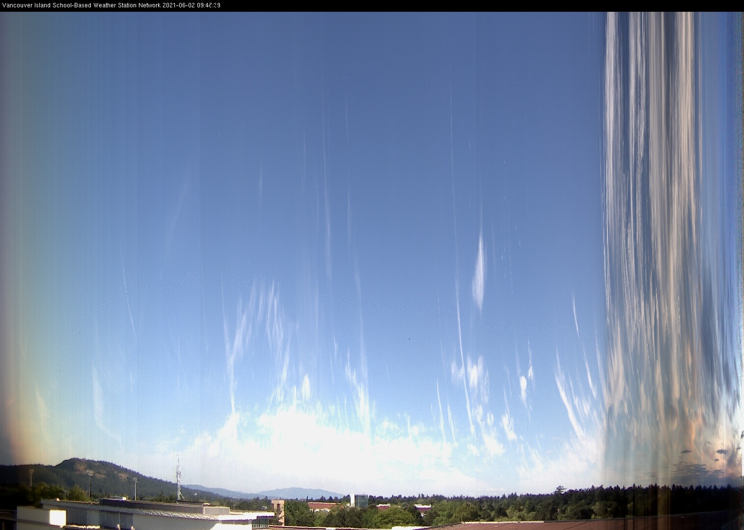 image of the sky seen from UVic, each column of pixels is a different minute, keogram