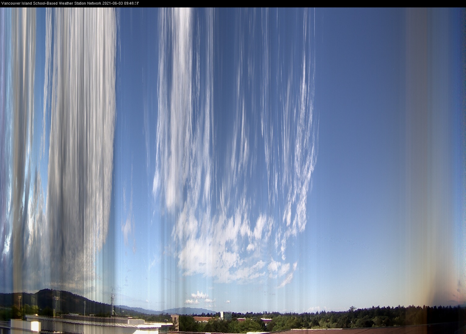 image of the sky seen from UVic, each column of pixels is a different minute, keogram