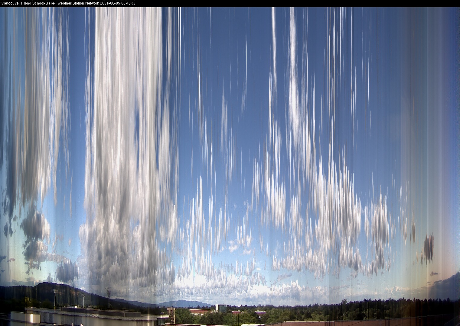 image of the sky seen from UVic, each column of pixels is a different minute, keogram
