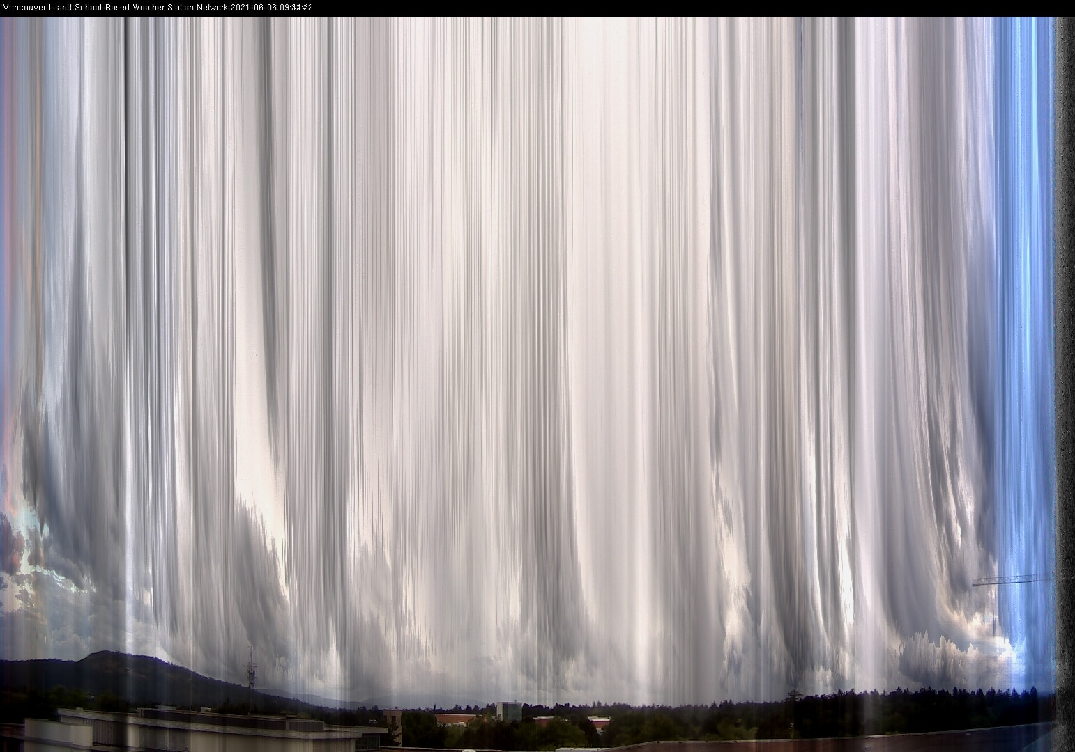image of the sky seen from UVic, each column of pixels is a different minute, keogram