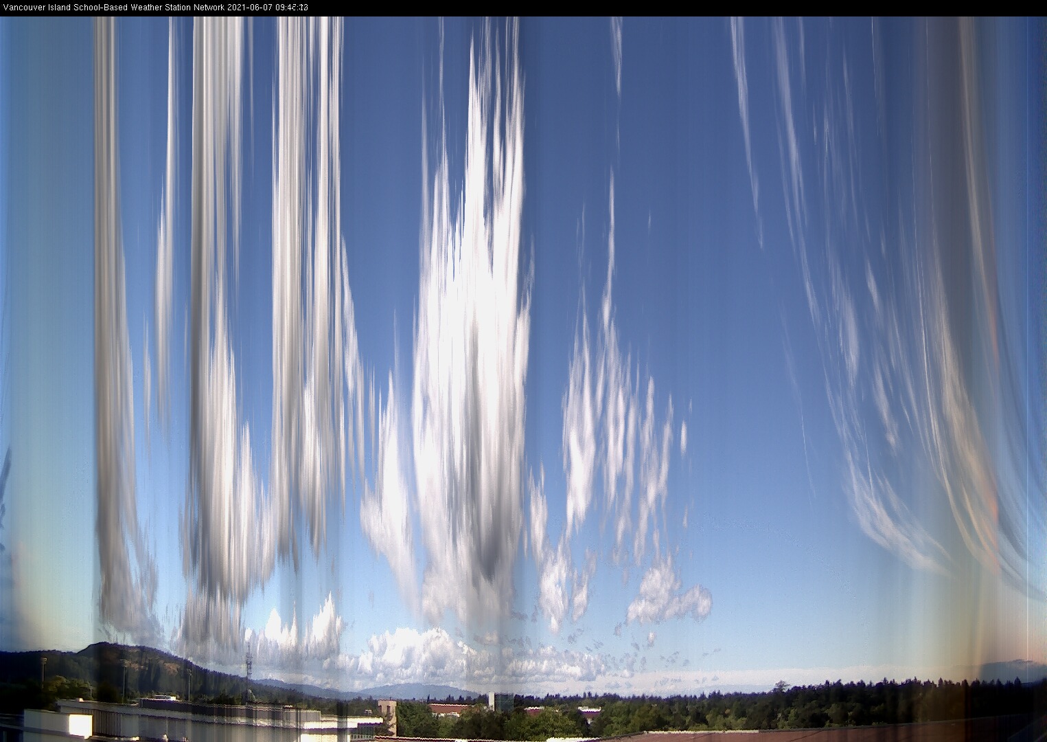 image of the sky seen from UVic, each column of pixels is a different minute, keogram