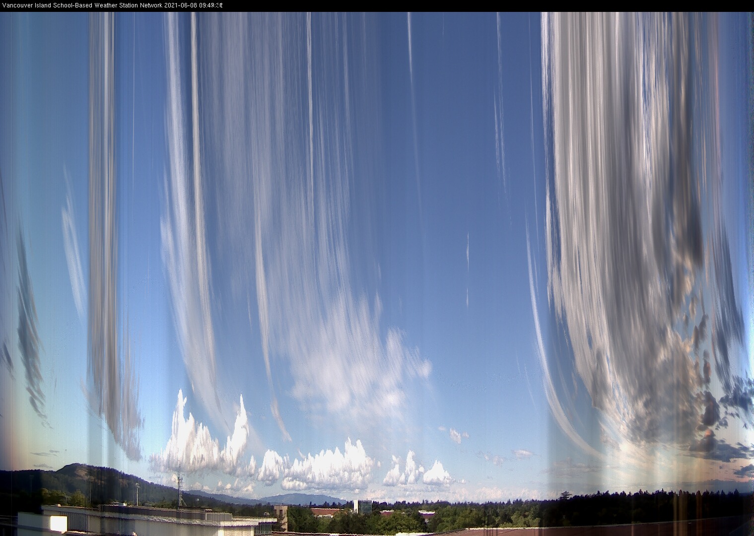 image of the sky seen from UVic, each column of pixels is a different minute, keogram