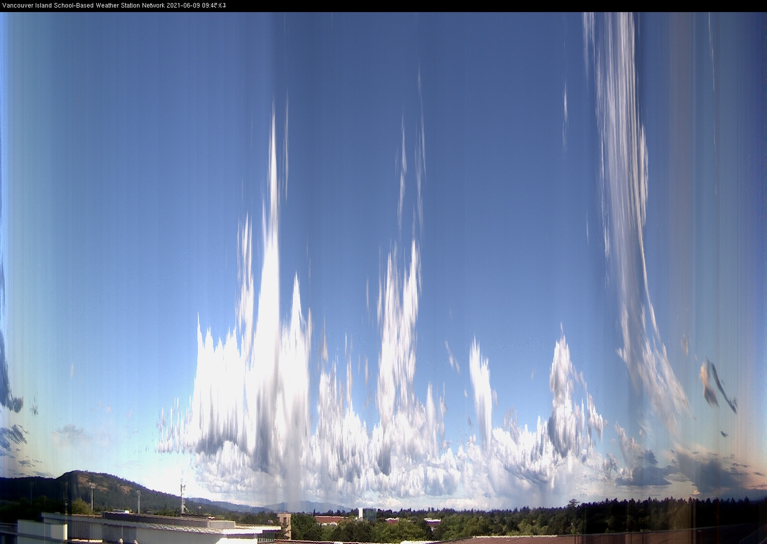 image of the sky seen from UVic, each column of pixels is a different minute, keogram