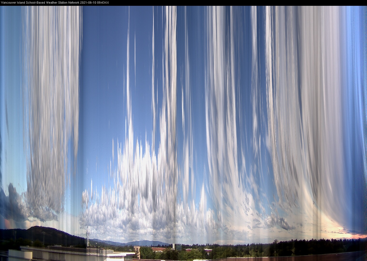 image of the sky seen from UVic, each column of pixels is a different minute, keogram