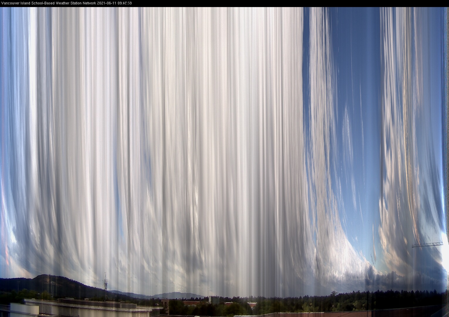 image of the sky seen from UVic, each column of pixels is a different minute, keogram