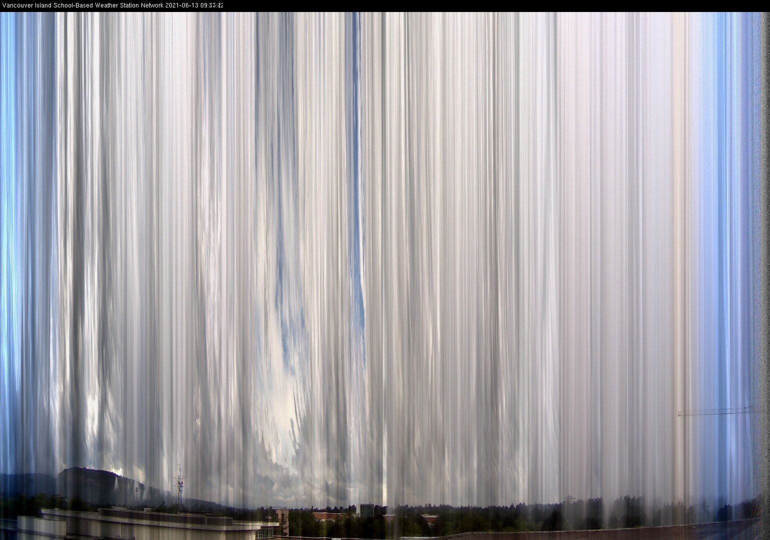 image of the sky seen from UVic, each column of pixels is a different minute, keogram