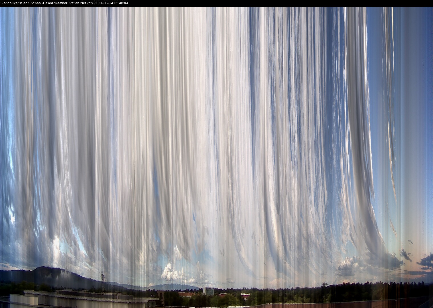 image of the sky seen from UVic, each column of pixels is a different minute, keogram