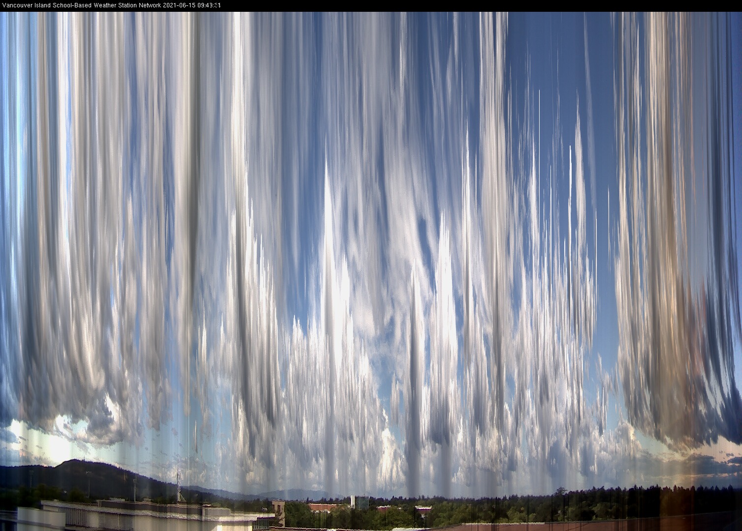image of the sky seen from UVic, each column of pixels is a different minute, keogram