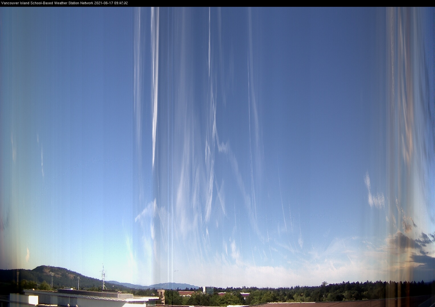 image of the sky seen from UVic, each column of pixels is a different minute, keogram