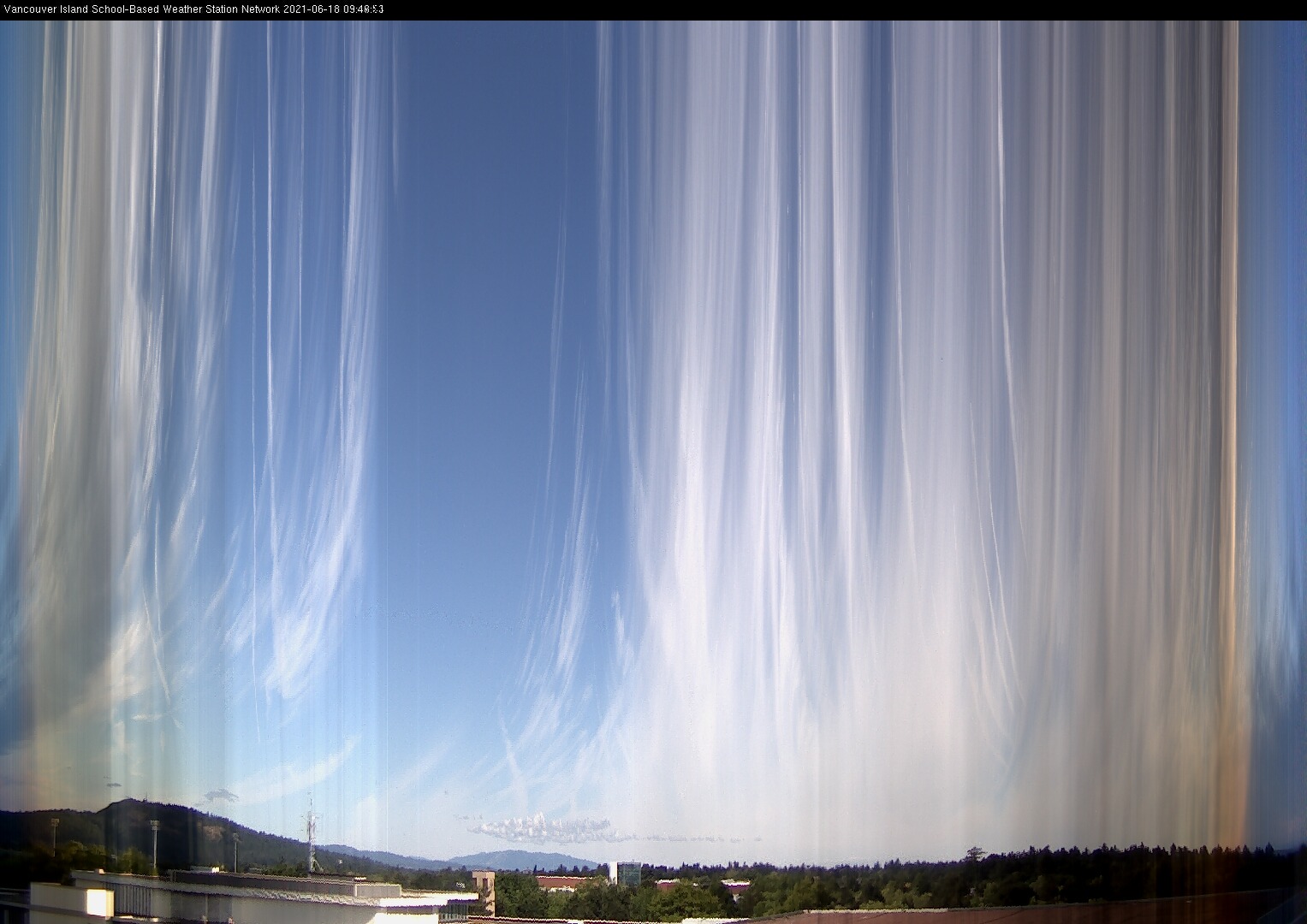 image of the sky seen from UVic, each column of pixels is a different minute, keogram