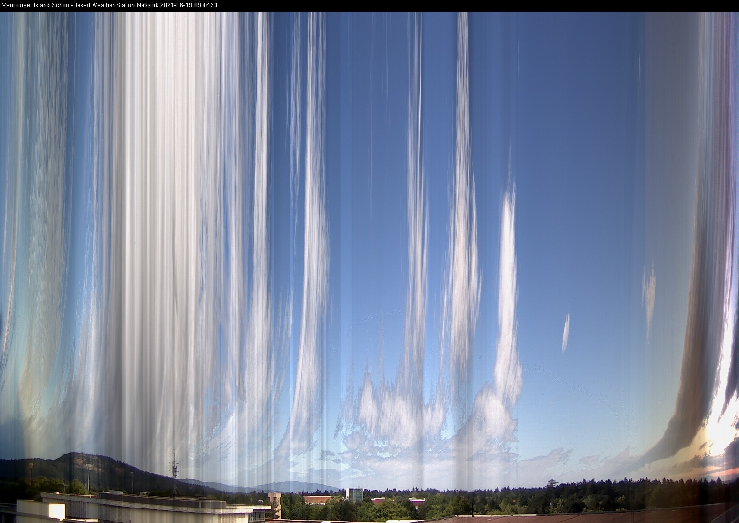 image of the sky seen from UVic, each column of pixels is a different minute, keogram