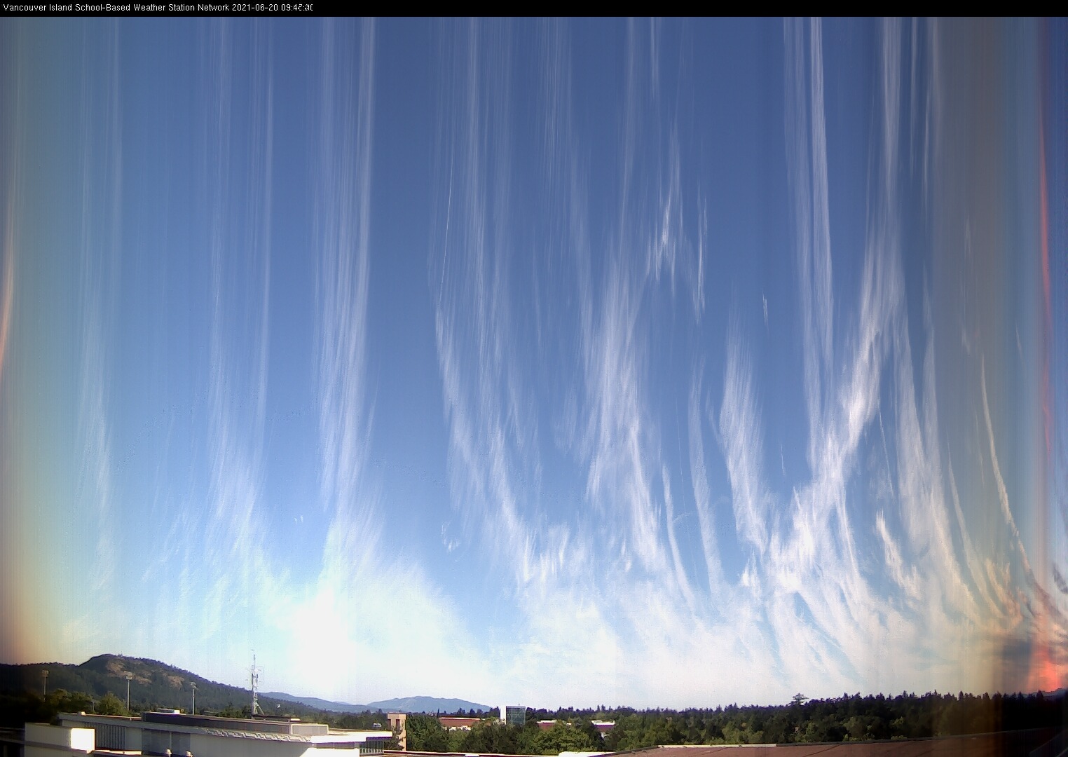 image of the sky seen from UVic, each column of pixels is a different minute, keogram