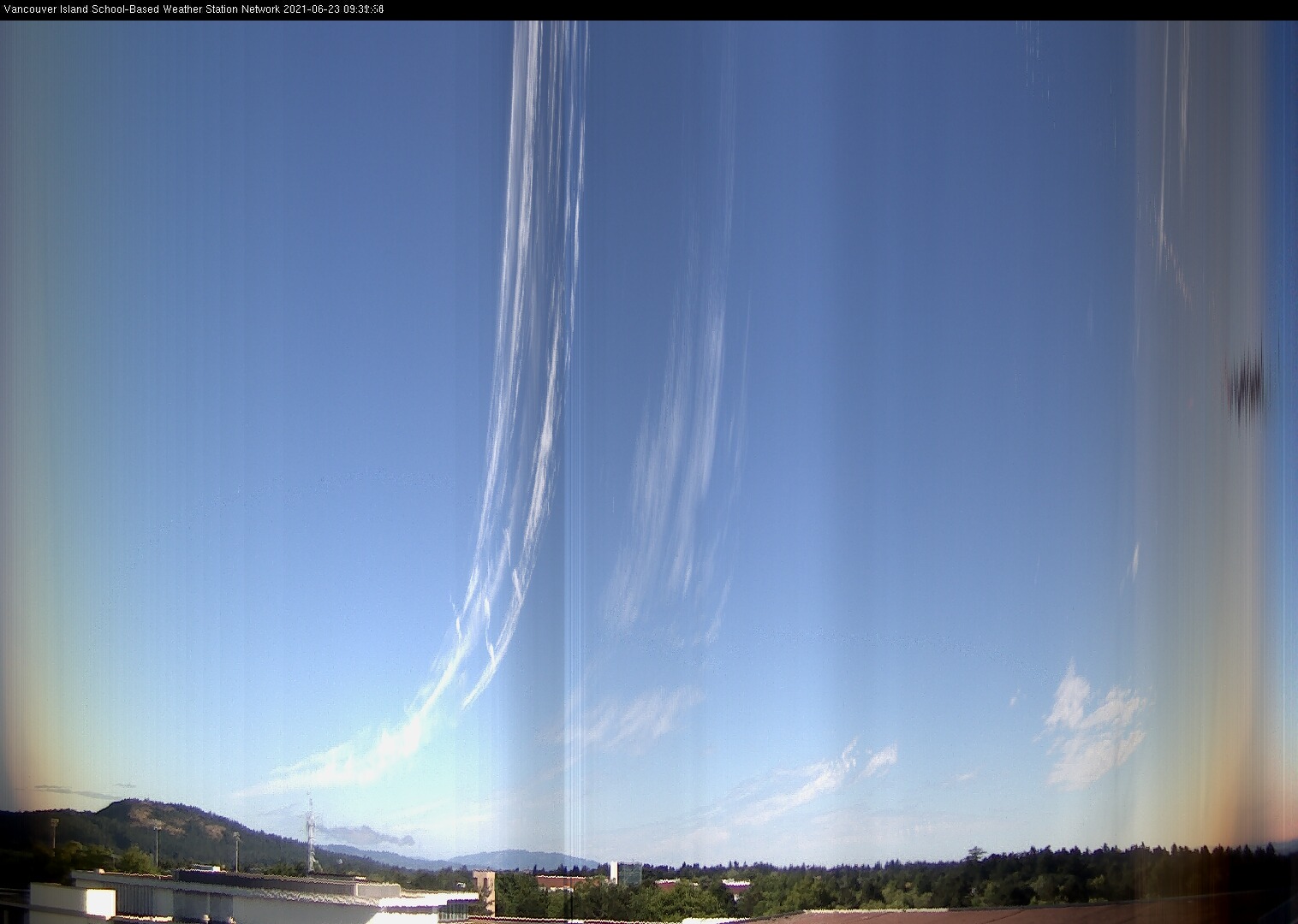 image of the sky seen from UVic, each column of pixels is a different minute, keogram