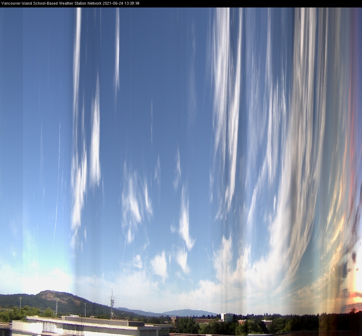 image of the sky seen from UVic, each column of pixels is a different minute, keogram