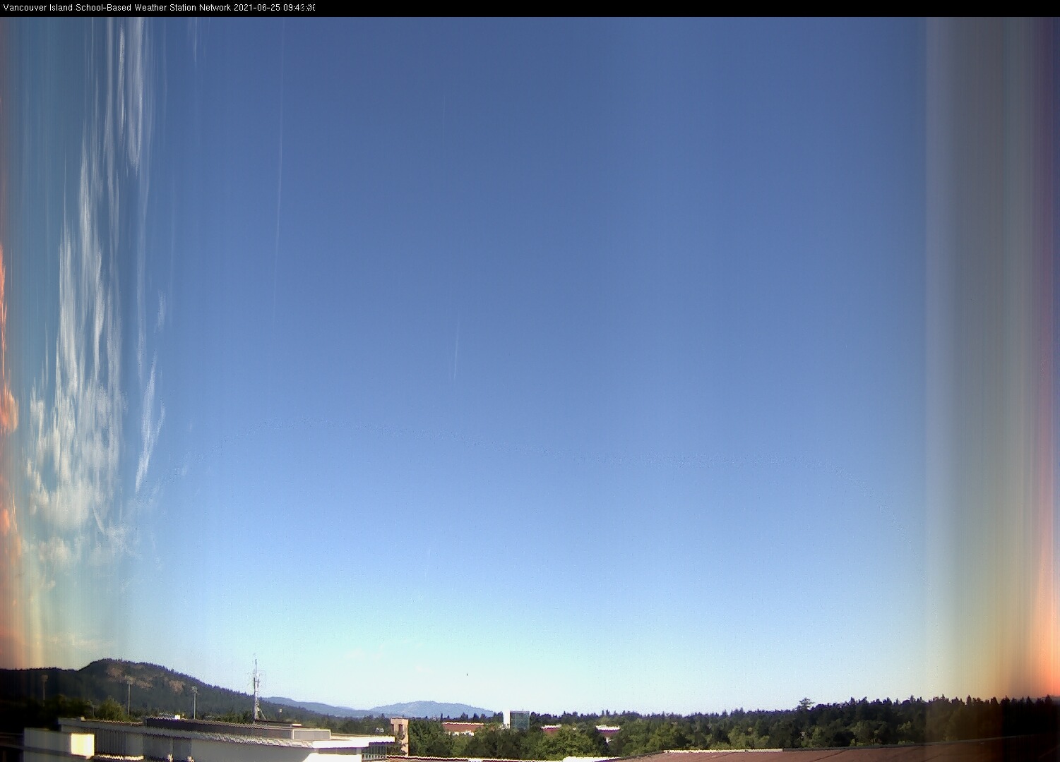 image of the sky seen from UVic, each column of pixels is a different minute, keogram