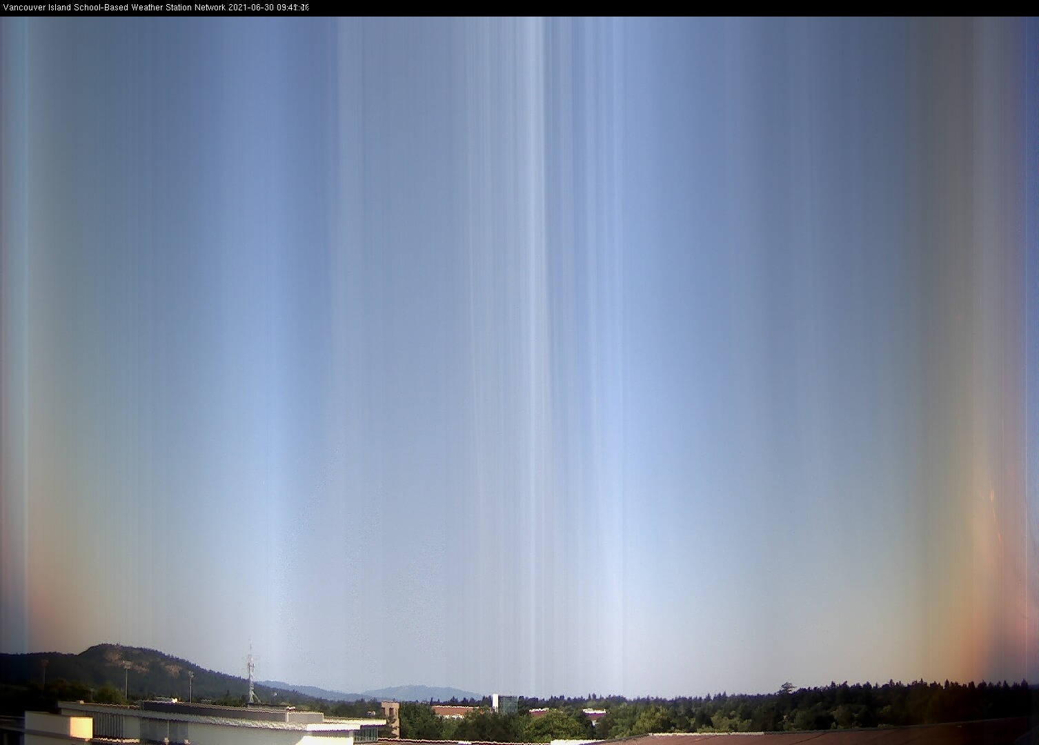 image of the sky seen from UVic, each column of pixels is a different minute, keogram
