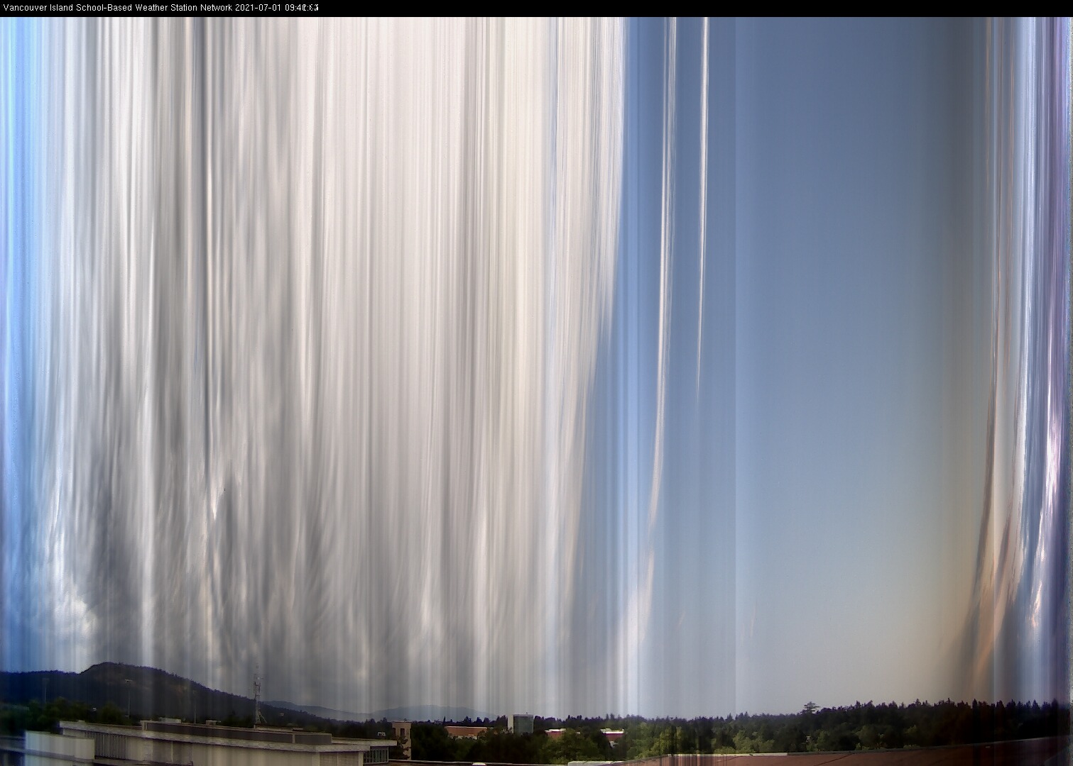 image of the sky seen from UVic, each column of pixels is a different minute, keogram