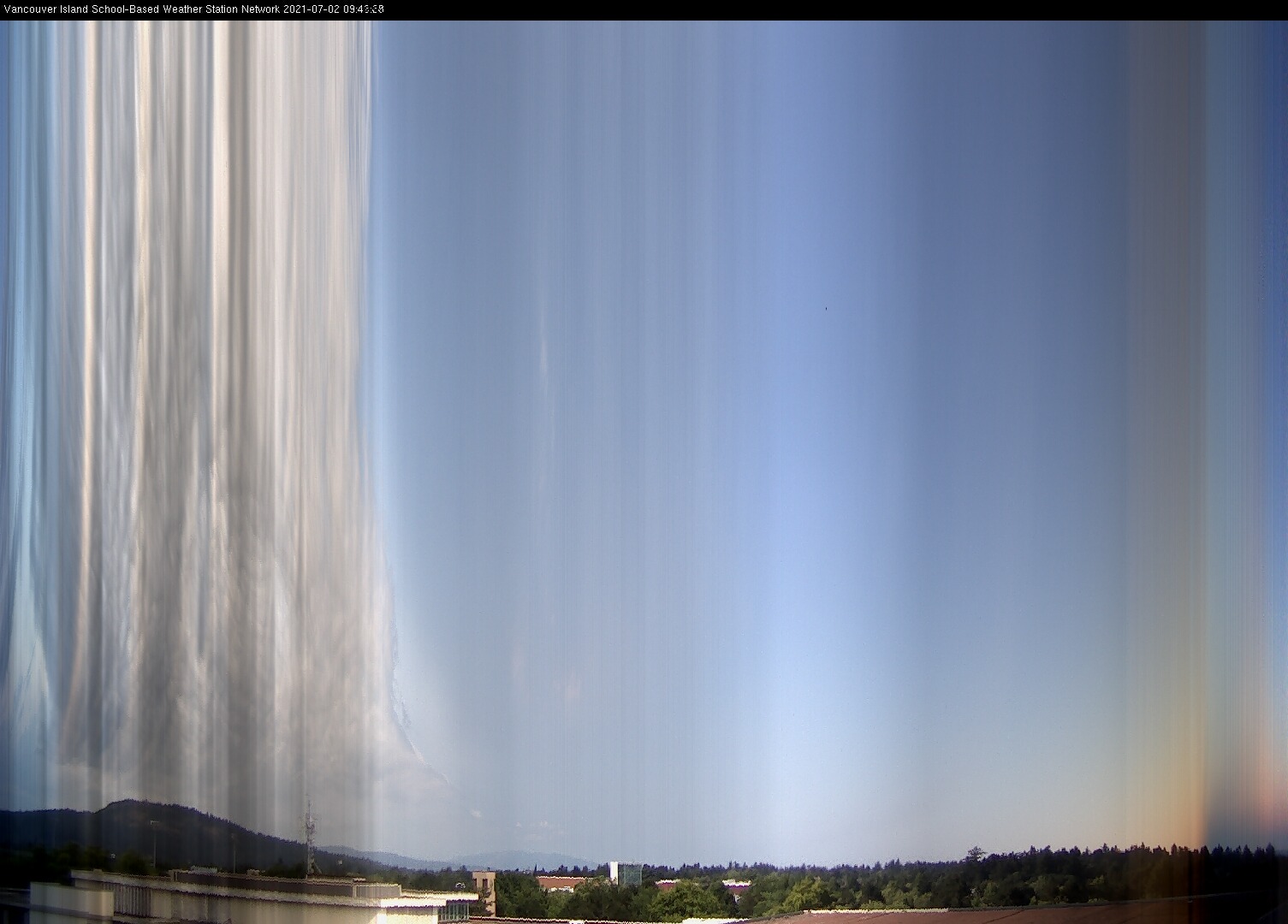 image of the sky seen from UVic, each column of pixels is a different minute, keogram