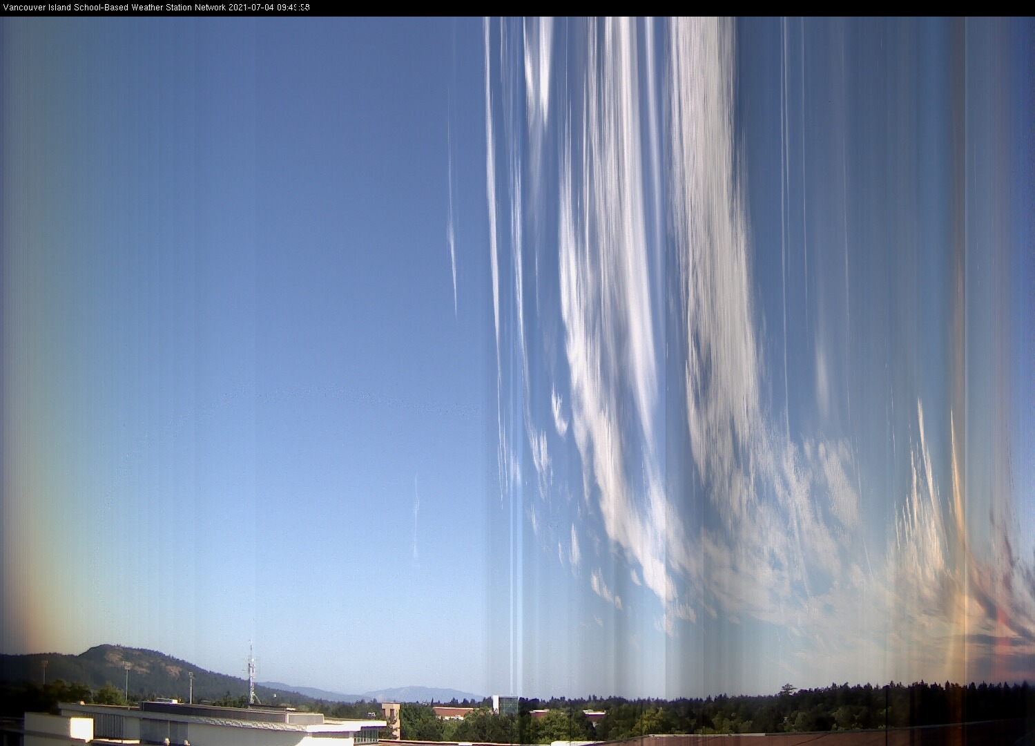 image of the sky seen from UVic, each column of pixels is a different minute, keogram