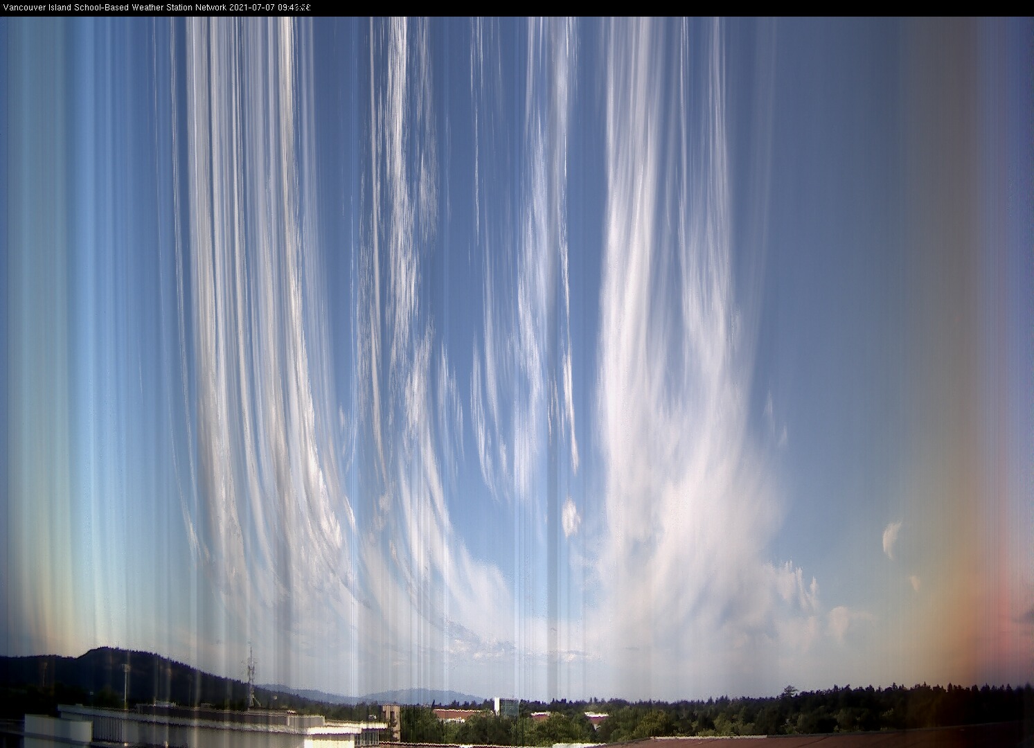 image of the sky seen from UVic, each column of pixels is a different minute, keogram