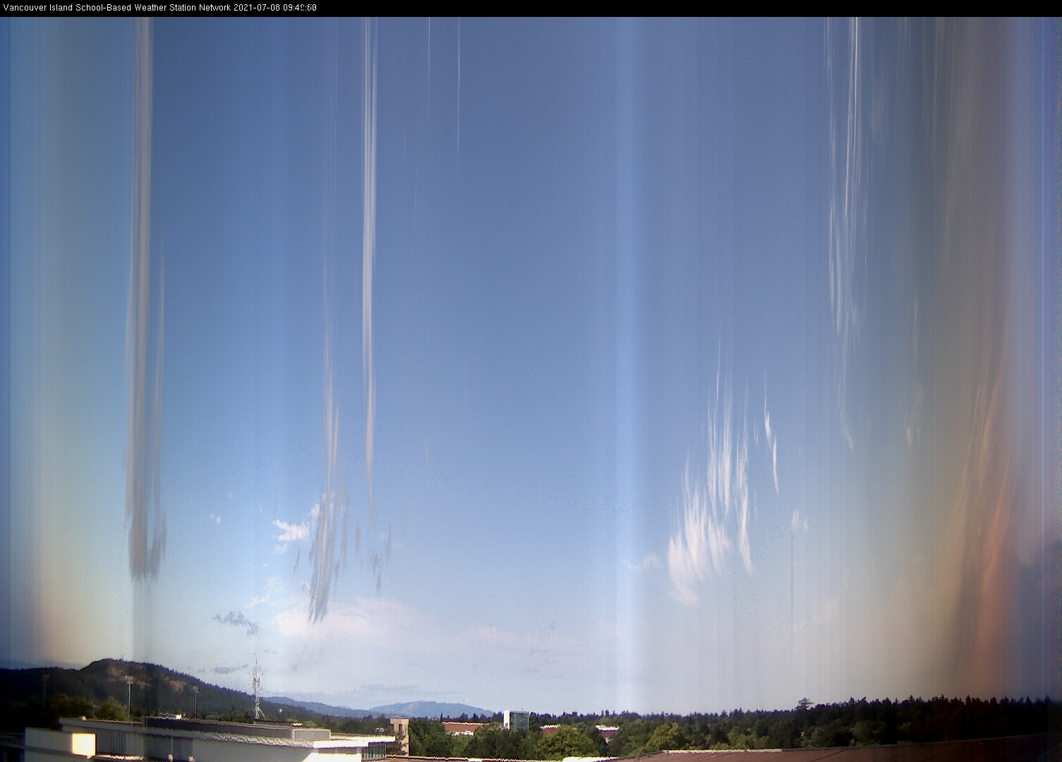image of the sky seen from UVic, each column of pixels is a different minute, keogram