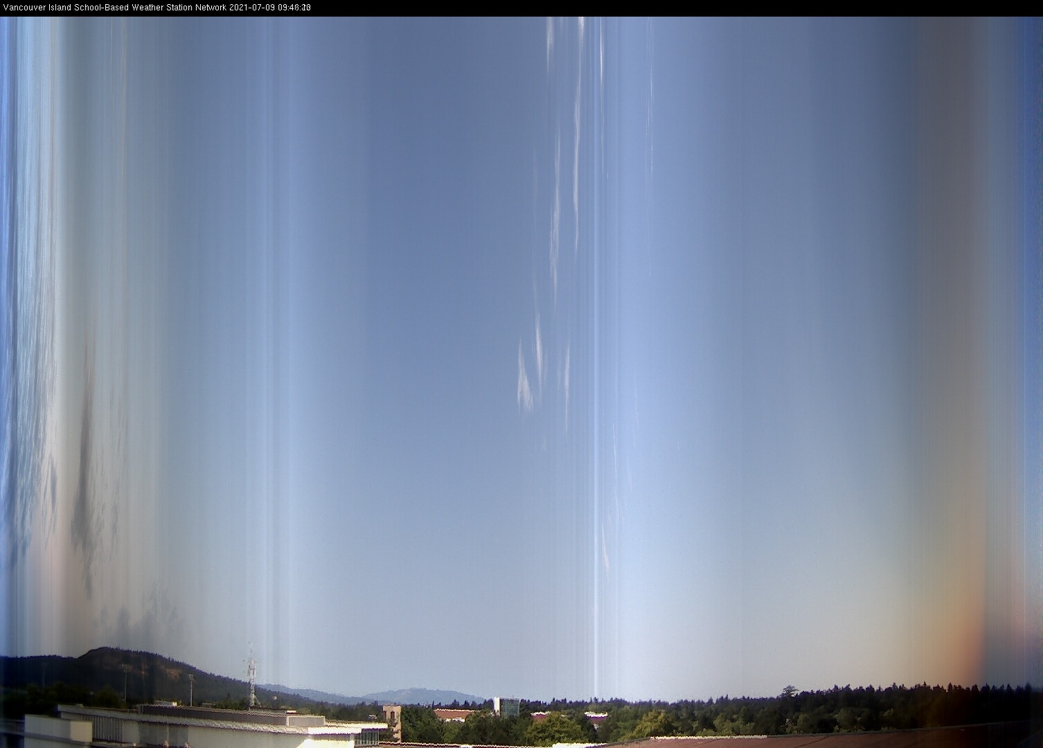 image of the sky seen from UVic, each column of pixels is a different minute, keogram