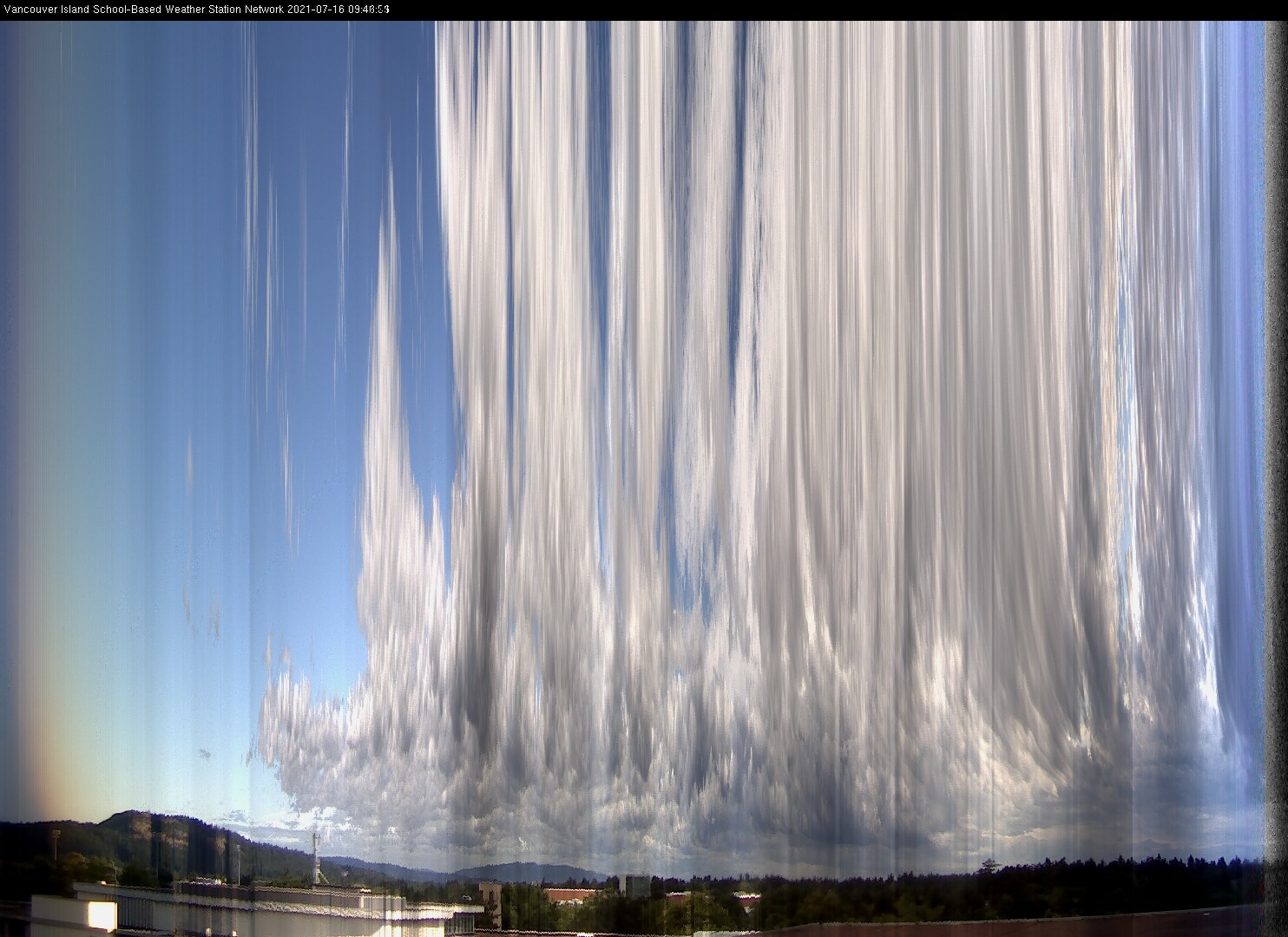 image of the sky seen from UVic, each column of pixels is a different minute, keogram