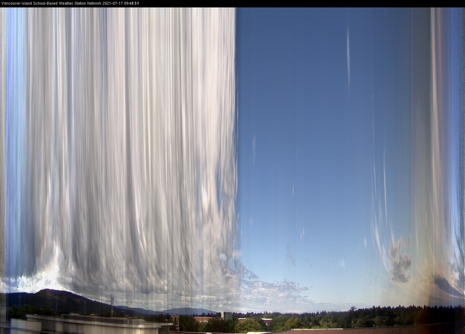 image of the sky seen from UVic, each column of pixels is a different minute, keogram