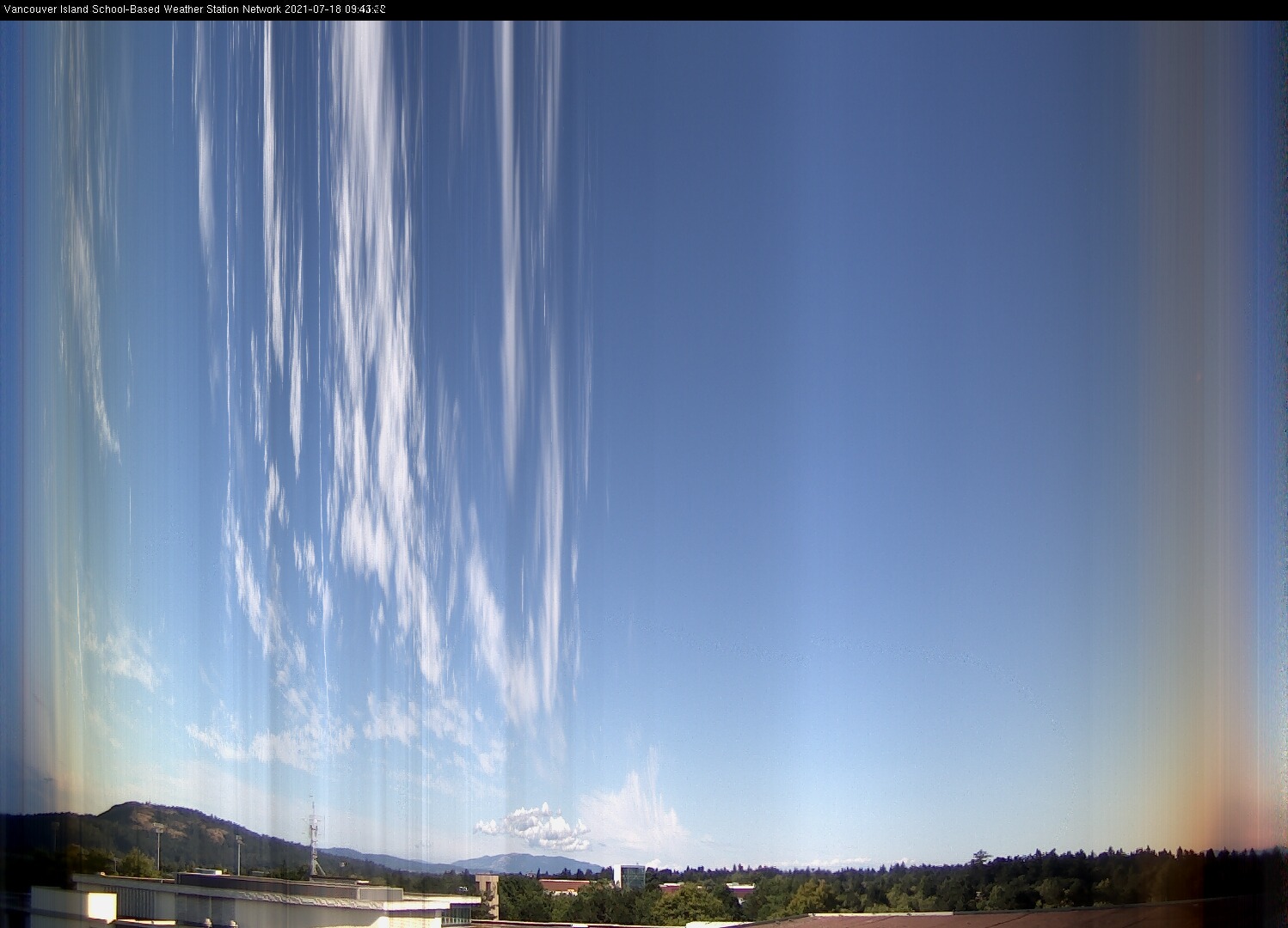 image of the sky seen from UVic, each column of pixels is a different minute, keogram